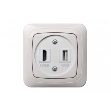 HDMI+USB-002-01 ROZETE HDMI IR USB bez rāmja BALTA ALFA