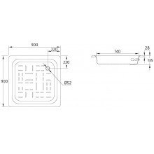 Поддон для Душевой Кабины BLB, 90x90 cm, квадратный